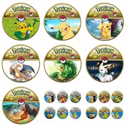 Gold Pokemon Coins Pikachu Anime Commemorative Coin Charizard Golden Round Metal Coin Toys