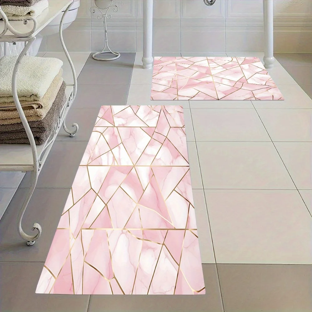 2pcs/ 3pcs/ Set Pink-cut Marble Printed Bathroom Floor Mat Set, Home Decoration Area Carpet, Machine Washable, Wash Basin Bath