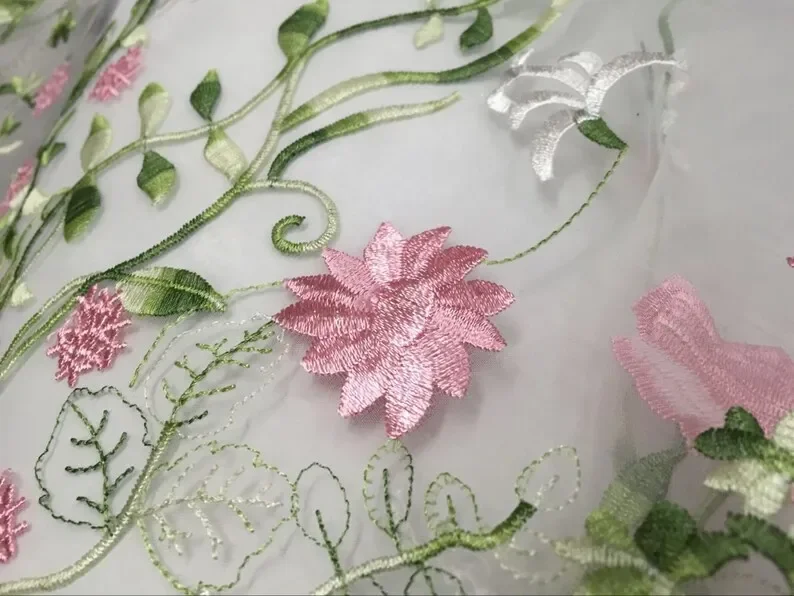 Bellissimo fiore rosa ricamo organza tessuto di pizzo fiore organza tulle tessuto per ragazza abito tutu abito da sposa