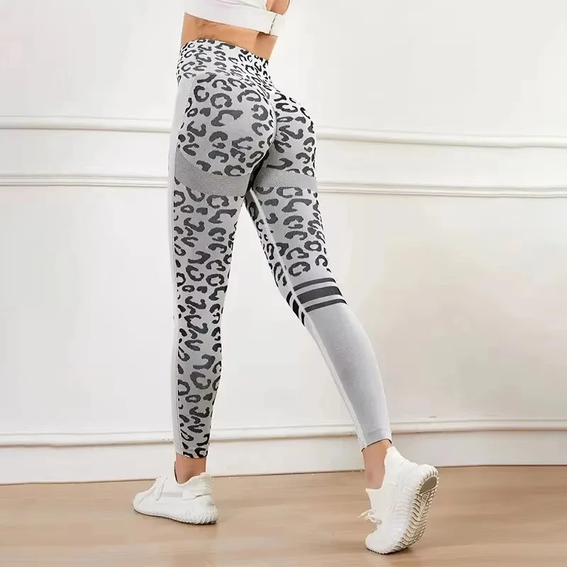 Pantalones de yoga de 9 minutos, medias elásticas de cintura alta con estampado de leopardo, pantalones de fitness de secado rápido sin costuras