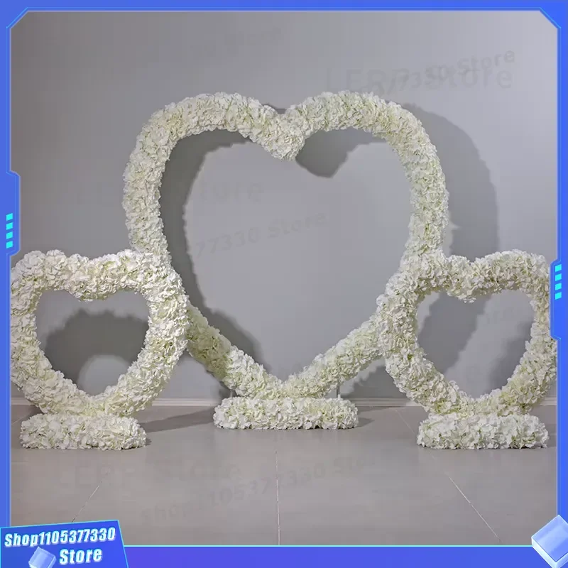 White Heart Shaped Faux Flower Wedding Arch Decoration Metal Silk Eco Friendly Custom Design For Proposal Event Backdrop