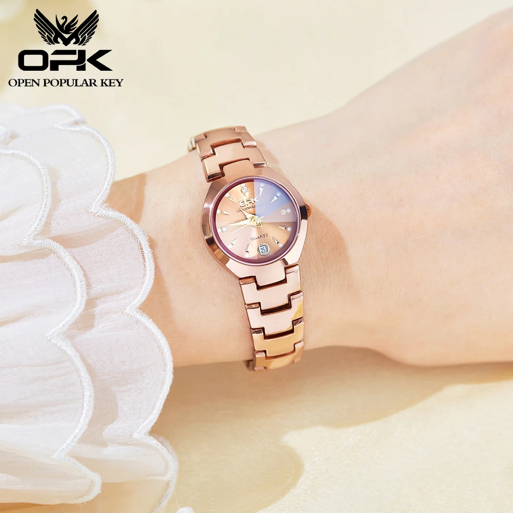 OPK Women Watch Luxury Brand Dress Ladies Wristwatch Waterproof Luminous Calendar Stainless Steel