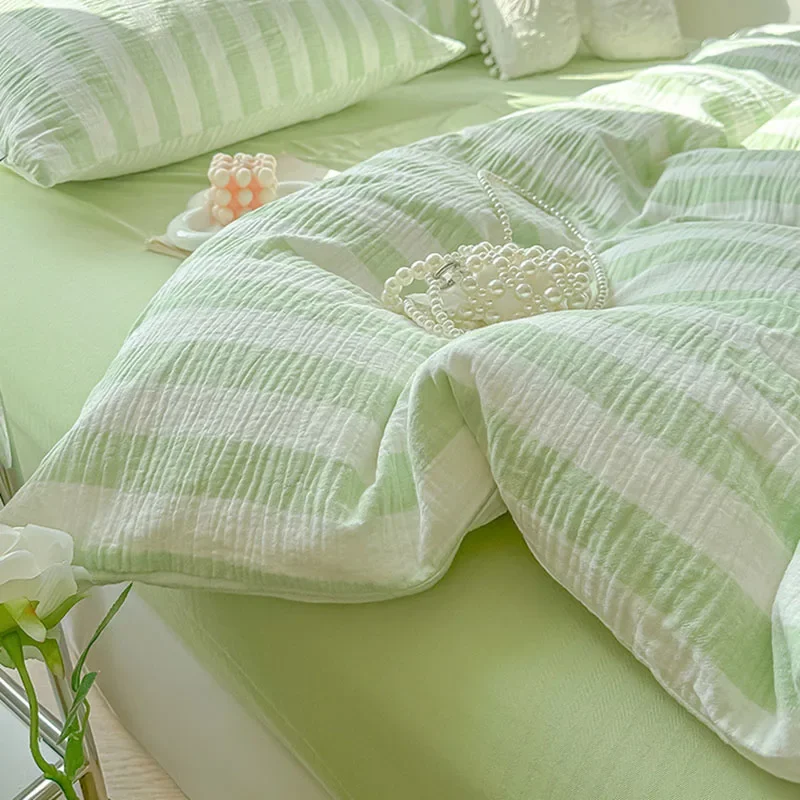 Super Soft Stripe Printing Bedding Sets Ins Style Two-Tone Bedclothes for Four Seasons Skin-Friendly Geometry Bedroom Decor