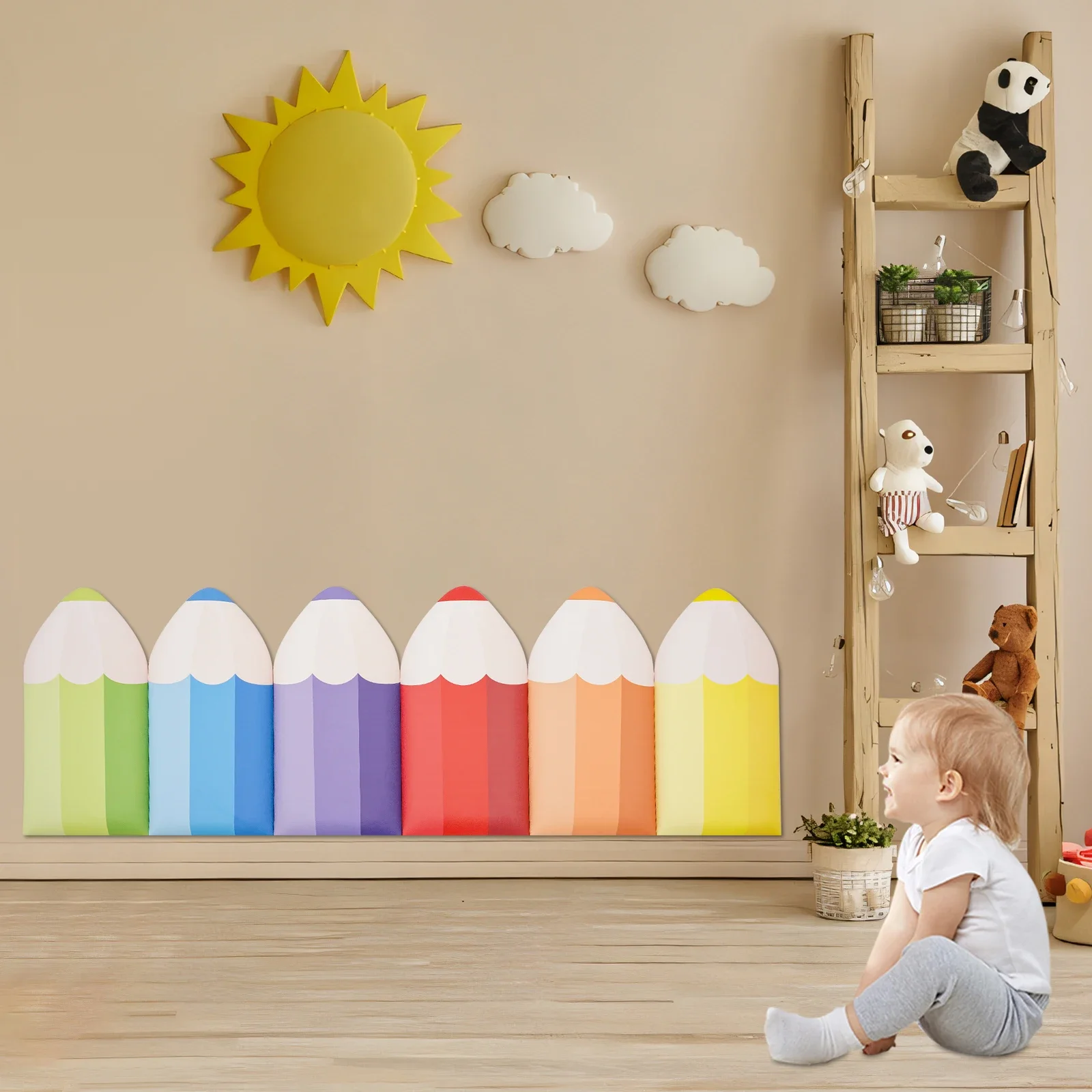 

NEWEST 6 PCS Playroom Wall Protection Wall Mats 3D Pencil-Shaped Wall Paddings for Kids Colorful Wall Mats Padding for Bedrooms