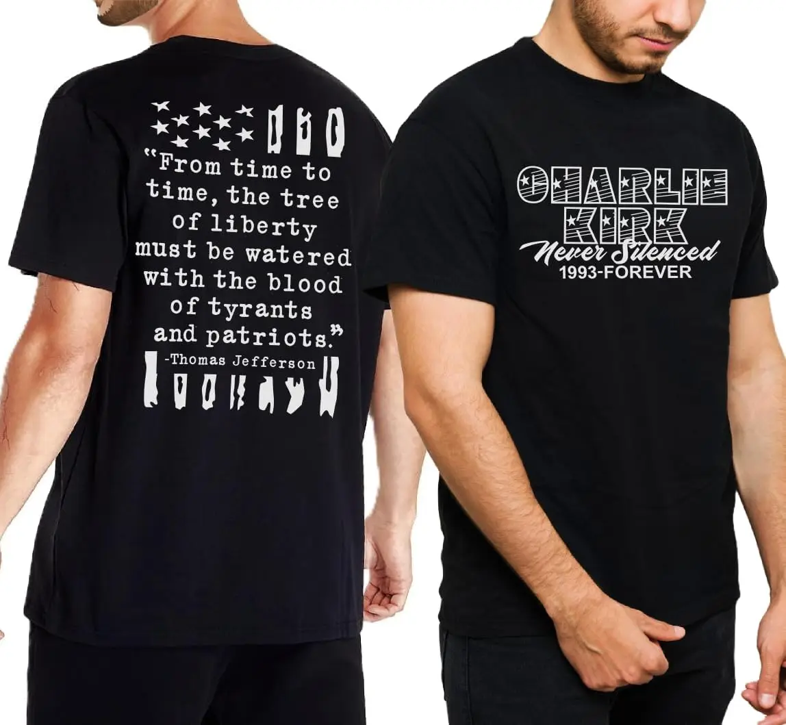 Charlie Kirk Shirt Patriotic American Flag in Memory of Tee R.I.P. Never Silenced Harajuku Streetwear Cotton O-neck Short-sleev
