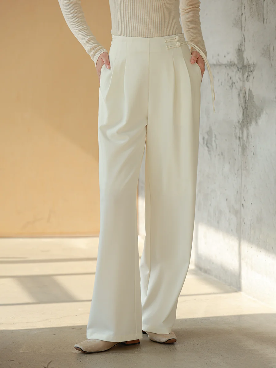 

Chic Casual Wide Leg Pants Women's White Straight Cut Loose Fit Autumn Faionable Chinese Sle Trousers by Initial Cicada
