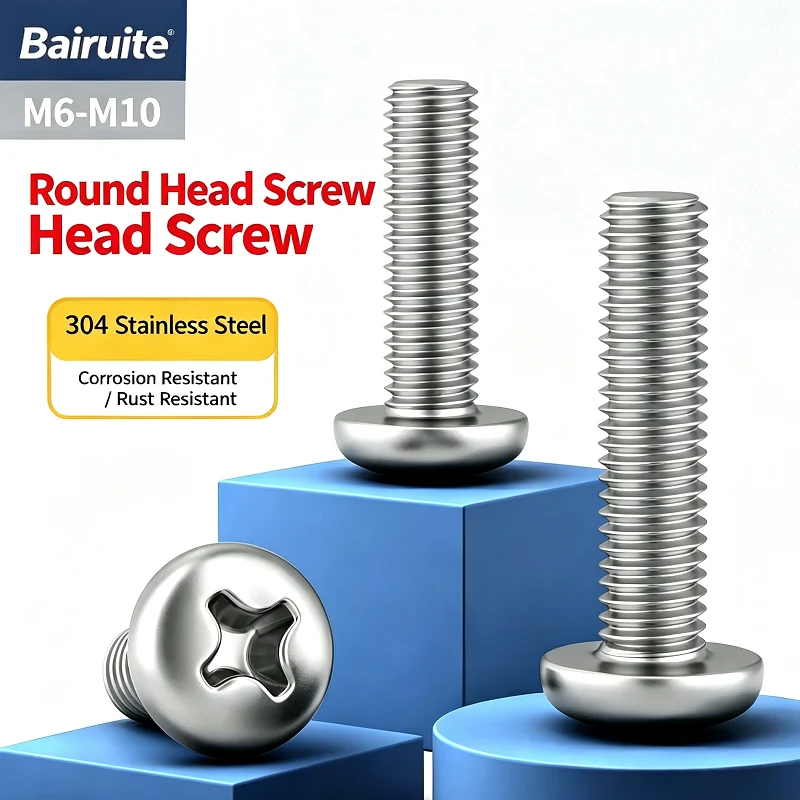 Cross Recessed Phillips Round Pan Head Machine Screw GB818, 304 Stainless Steel Metric Screws M6~M10 Corrosion Resistan