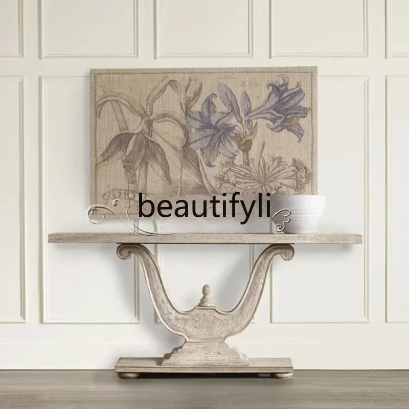 

A53 American country solid wood entrance table, European antique decoration table, French style, foyer entrance cabinet