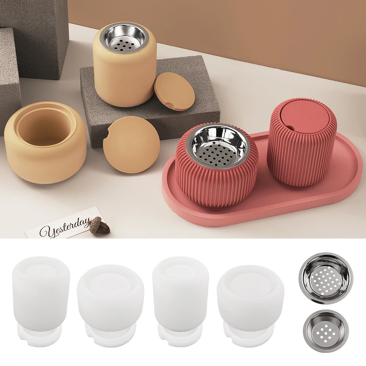 New Stripe Diffuser Burner Silicone Molds DIY Handmade Round Jar Incense Burner with Lid Epxoy Resin Mould 3D Plaster Craft Gift