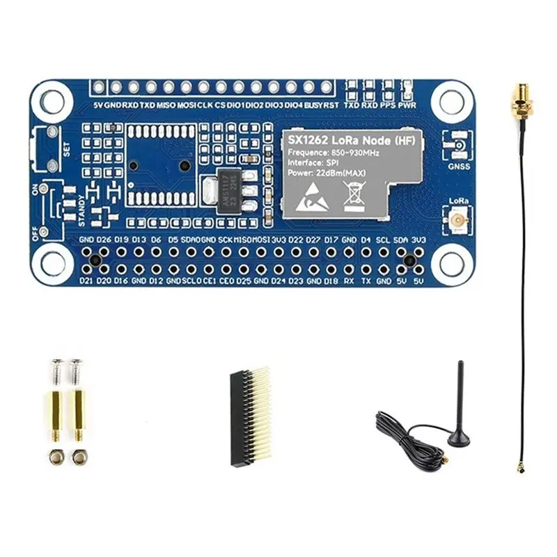 Módulo de Nodo Lorawan HAT A73E-SX1262 868/915M para Raspberry Pi con Antena de Ventosa - Para Comunicación IoT de Largo Alcance