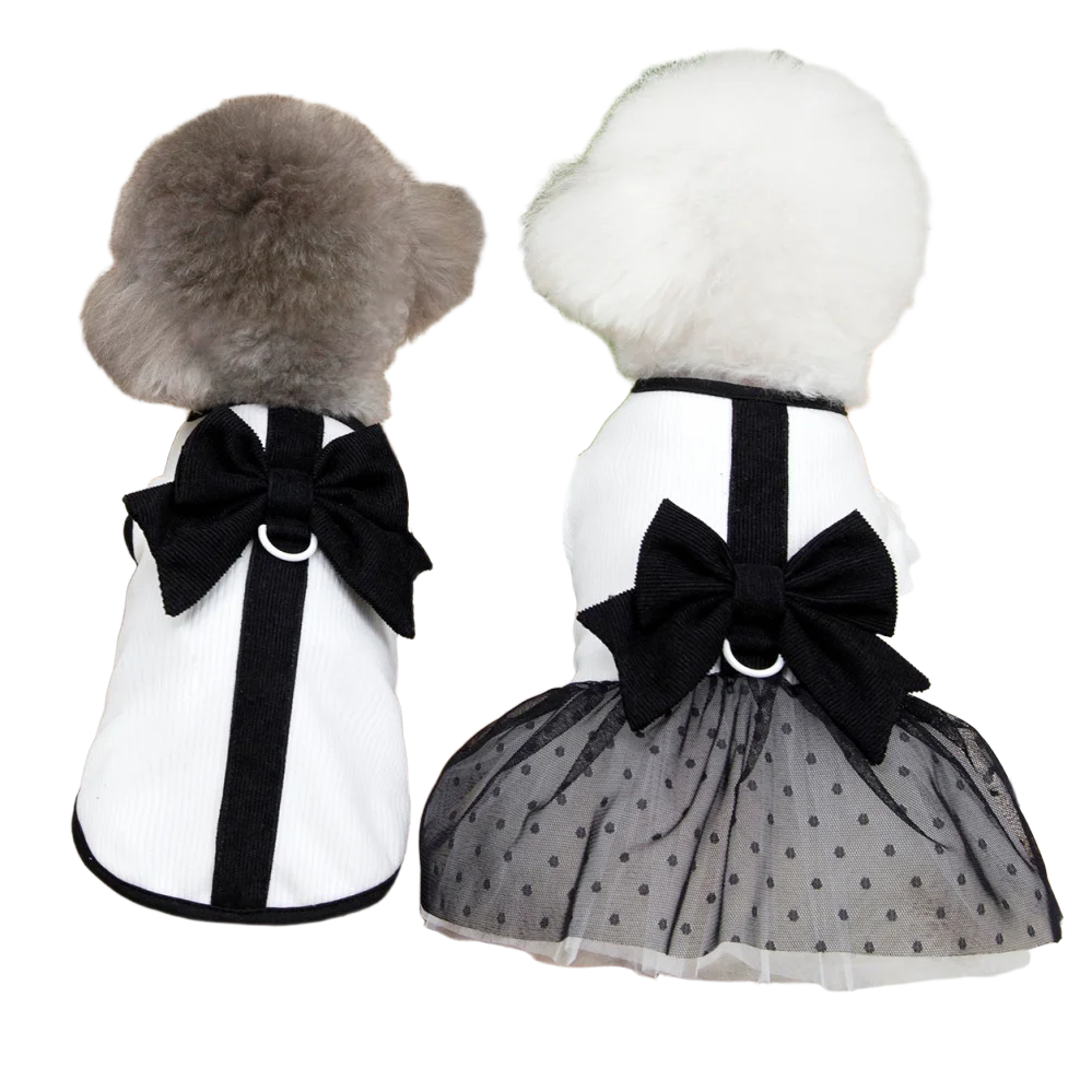 

Puppy Summer Dress Cute Lace Tutu Black Skirt with Bow White Tank Top Spring Clothes Pet Wedding Outfits for Small Dogs Cats