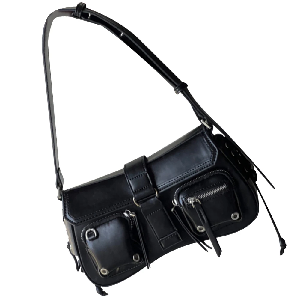 Women Vintage Underarm Bag PU Leather Solid Color Bag Multipocket Y2K Adjustable Strap Female Commute Daily Bag image 5