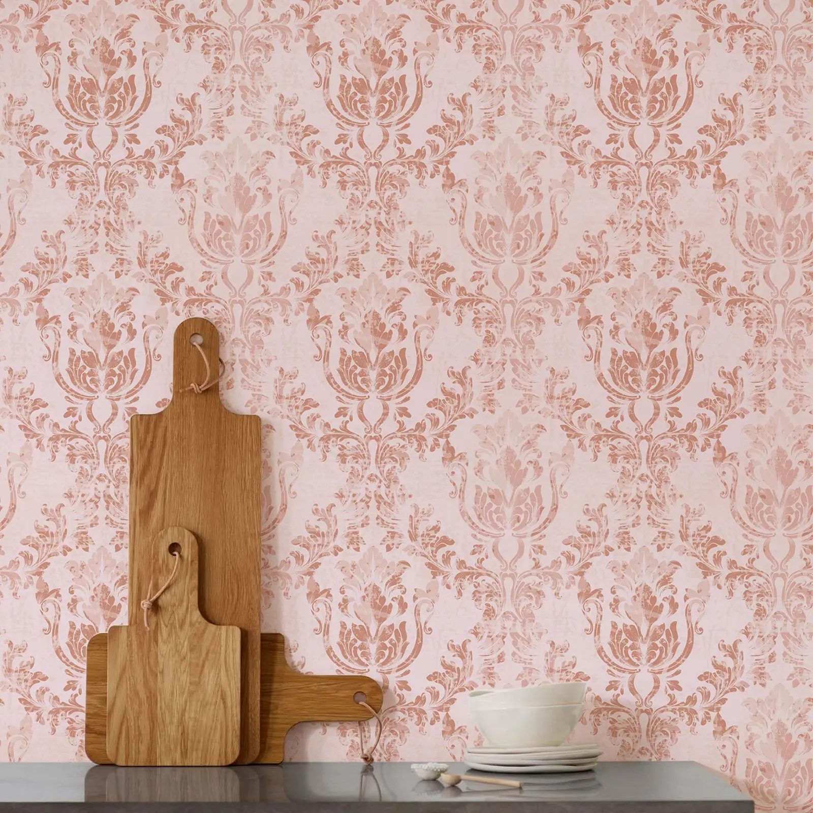 Vintage Floral Peel and Stick Wallpaper,Damascus Style Pink Wall Mural For Home Decoration, Self-adhesive Or Traditional Papers