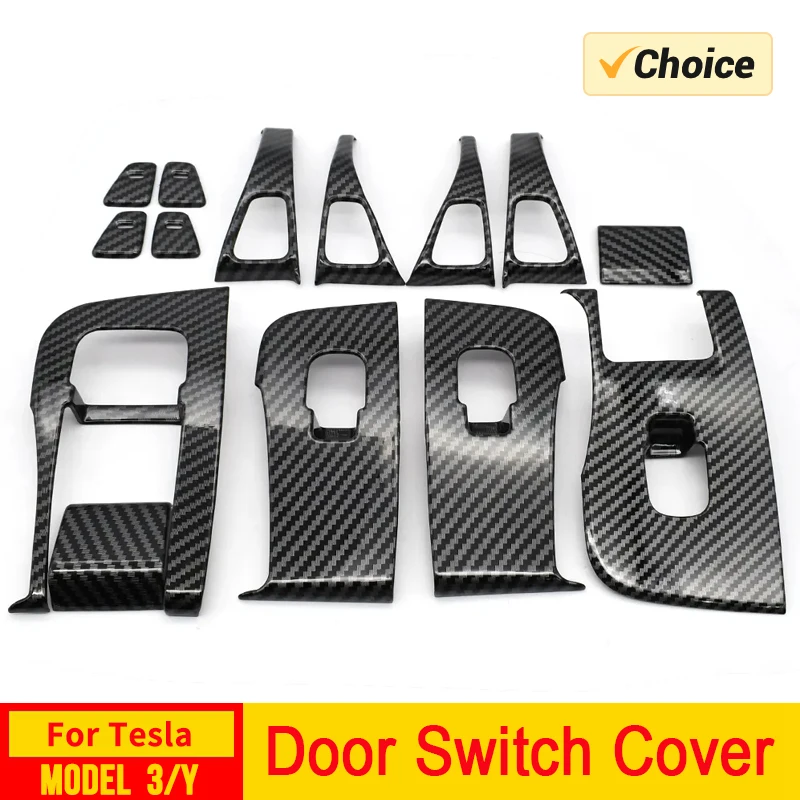 For Tesla Model 3 Model Y Car Window Control Panel Button Decor Sticker 14Pcs Door Switch Trim Frame Cover Car Interior Sticker