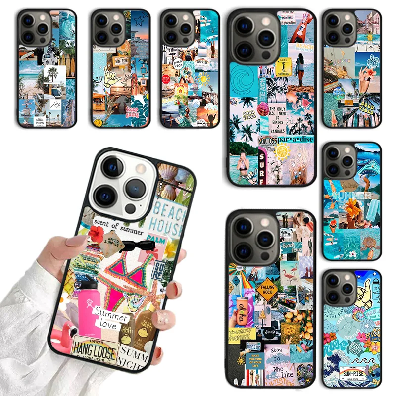 Surf Beachy Blue Summer Collage Phone Case for iPhone 16 15 14 12 13 mini PLUS XS XR 11 PRO MAX Fundas coque Cover Shell