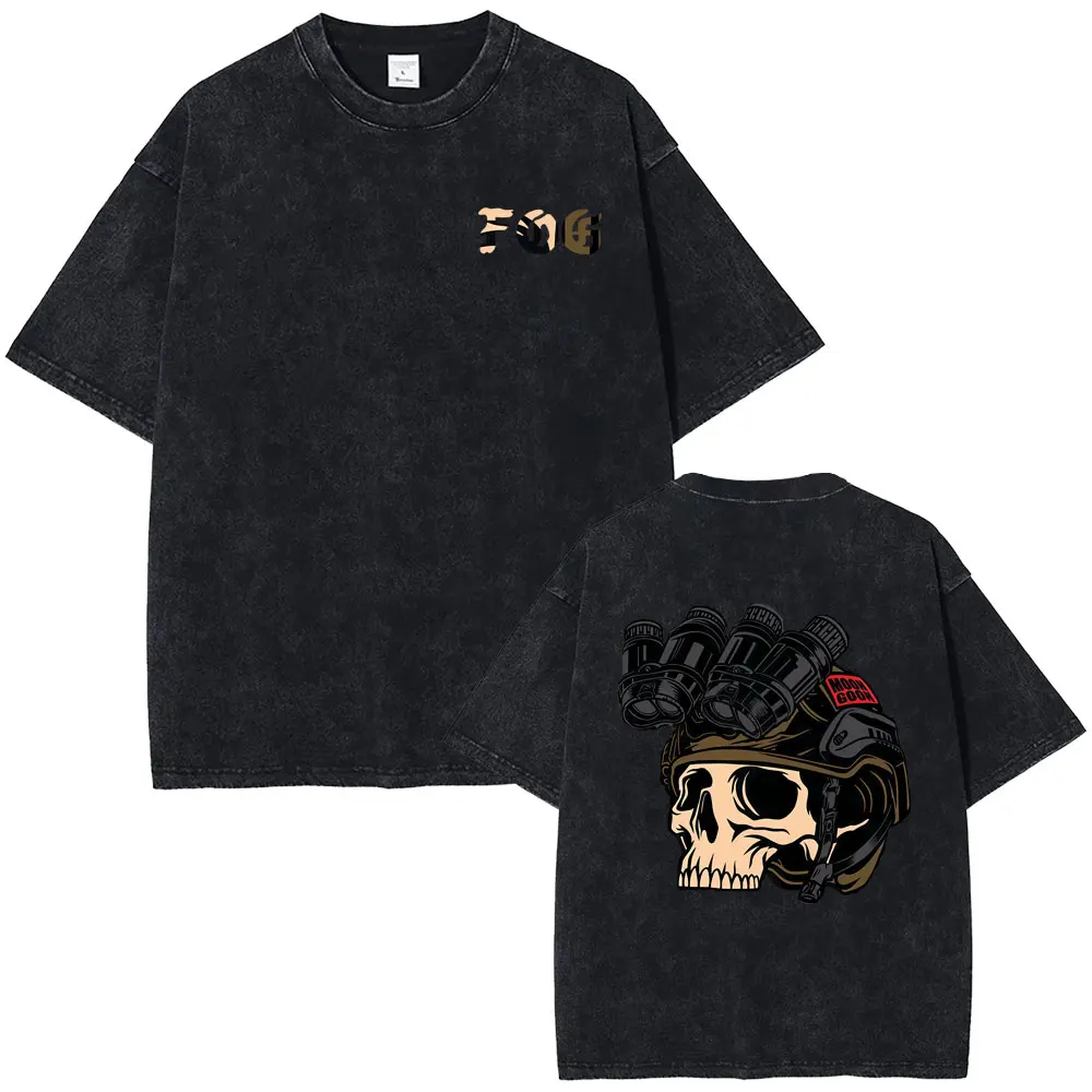 

Forward Observations Group Skull Double Sided Print Washed T-shirt Male Fashion Oversized Vintage Tshirt Man Casual Cotton Tops