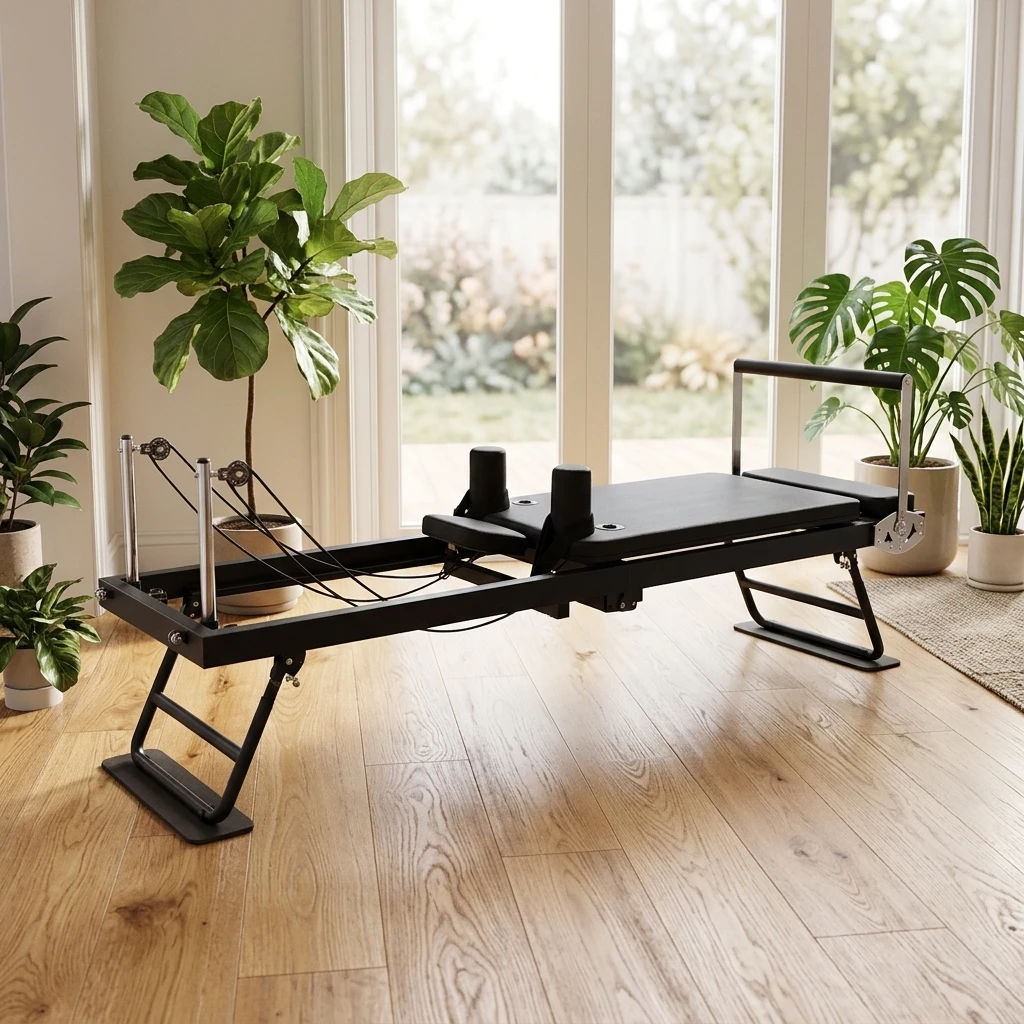Folding Pilates Machine Dual Force Resistance Extended Iron Frame Yoga Equipment with Silent Sliding Platform for Pilates Studio