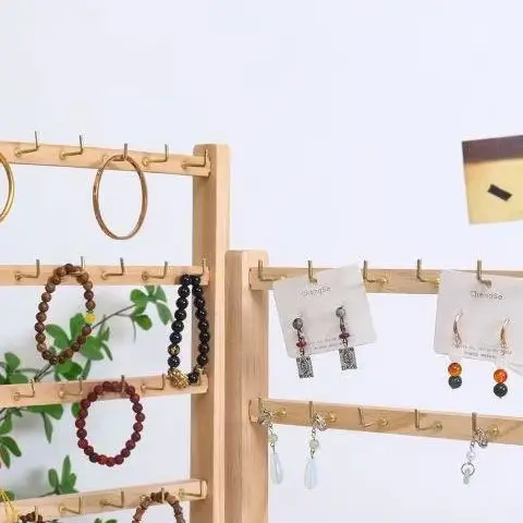 

Wooden Jewelry Display Stand Necklace Bracelet Key Holder Hook Earring Pin Brooch Organizer Storage Rack for Home Decor