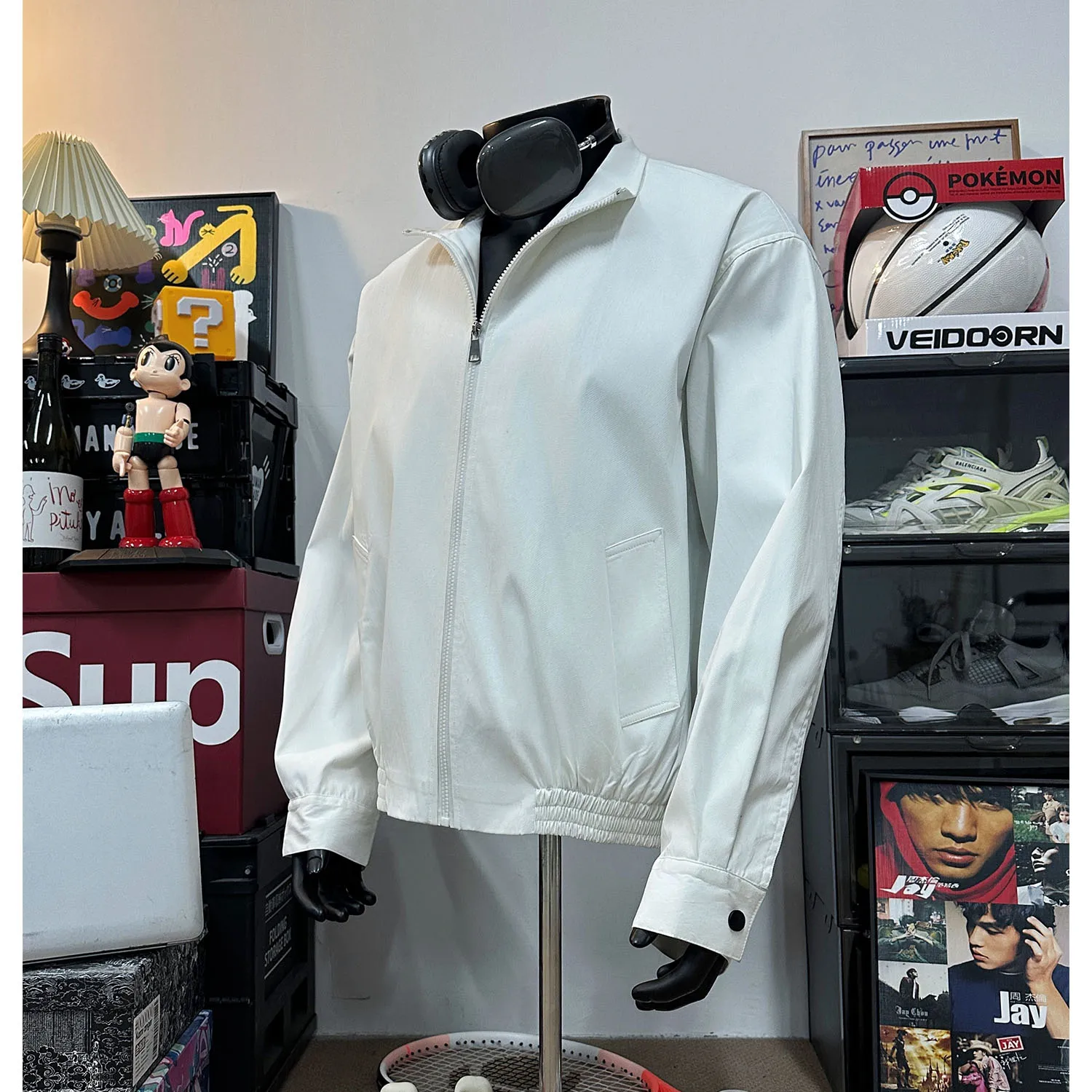 

White Cleanfit Pilot Jaet Men's Spring Autumn ort Baseball Sle Stand Collar Loose Fit Anti-Wrinkle Proc Polyester Fiber