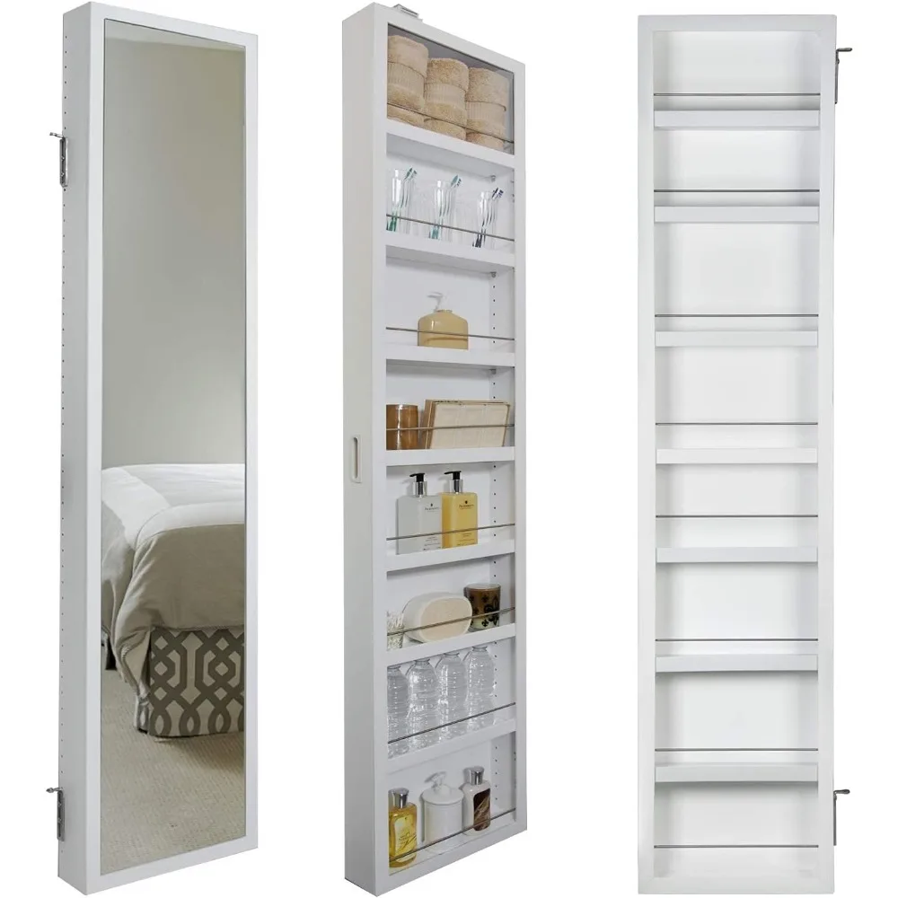 

Deluxe Mirrored Behind The Door Adjustable Medicine Cabinet, Kitchen & Bathroom Storage Cabinet