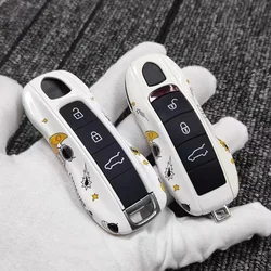 ABS Cartoon Astronaut Car Key Case Cover Interior Decoration for Porsche Macan Panamera 718 Cayenne 911 Taycan Keychain Styling