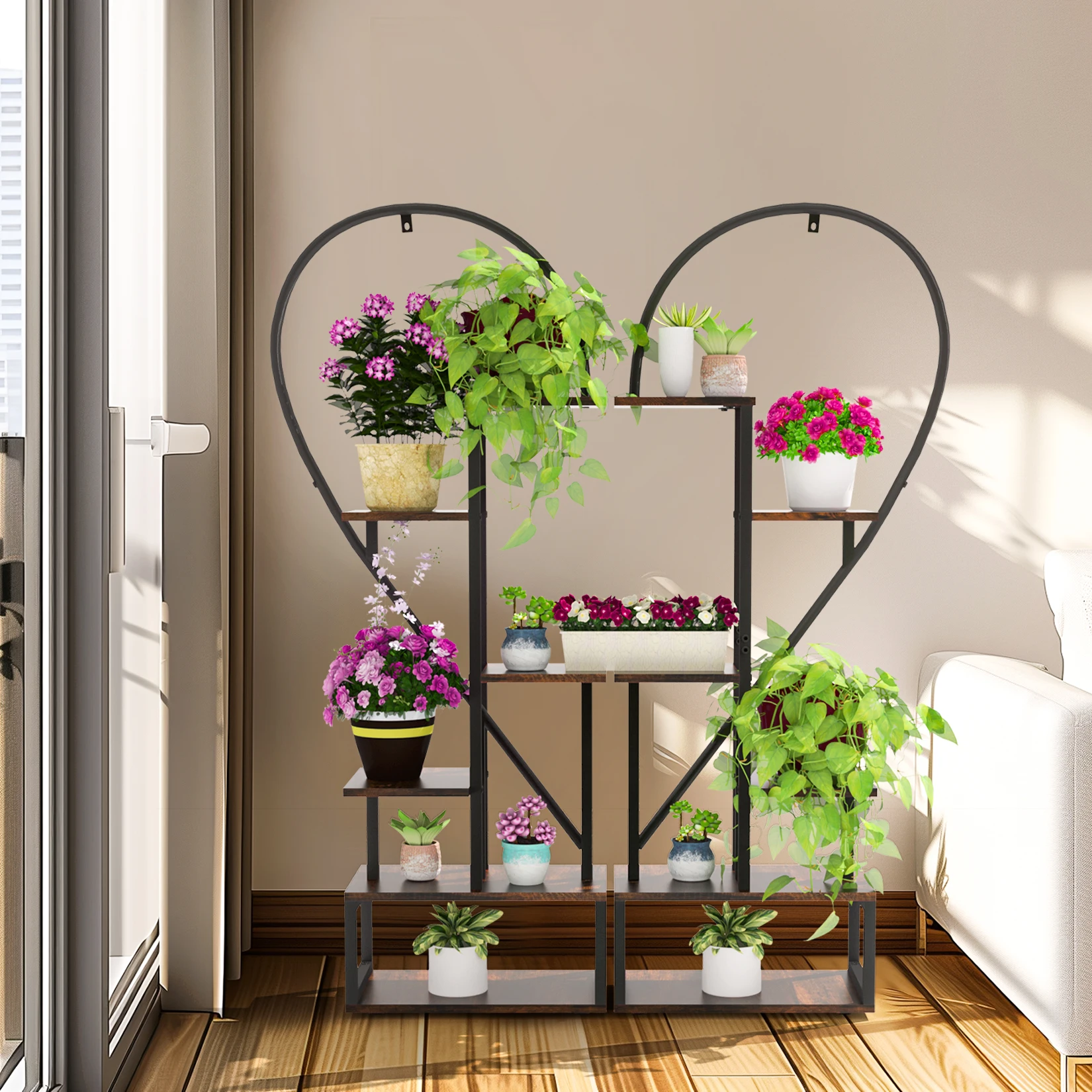 Soporte de estante para plantas en forma de corazón, soporte de Metal para plantas de interior, multiusos, 6 niveles