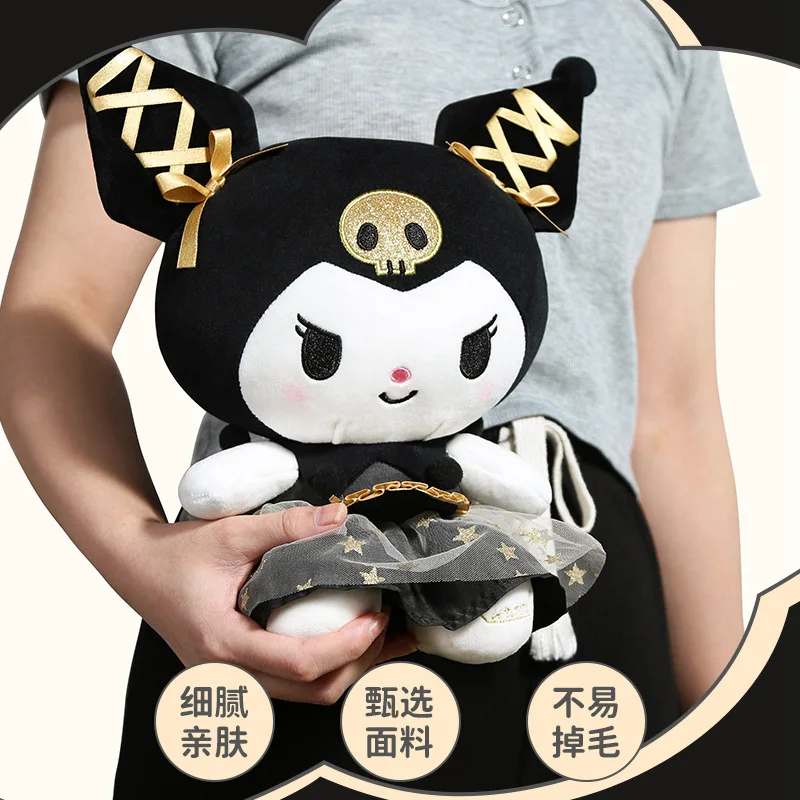 Sanrio-muñeco de peluche de Hello Kitty para niños, muñeco de boda de Oro Negro genuino, decoración de habitación de dibujos animados, mochila colgante, juguete de regalo para niños