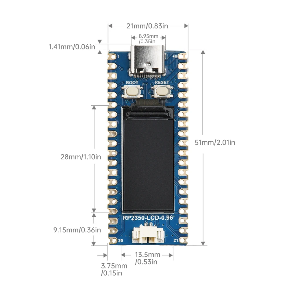 RP2350-LCD-0.96 Płytka rozwojowa mikrokontrolera RP2350 ARM Cortex-M33 i Hazard 3 RISC-V Type-C 520KB SRAM 4MB Flash