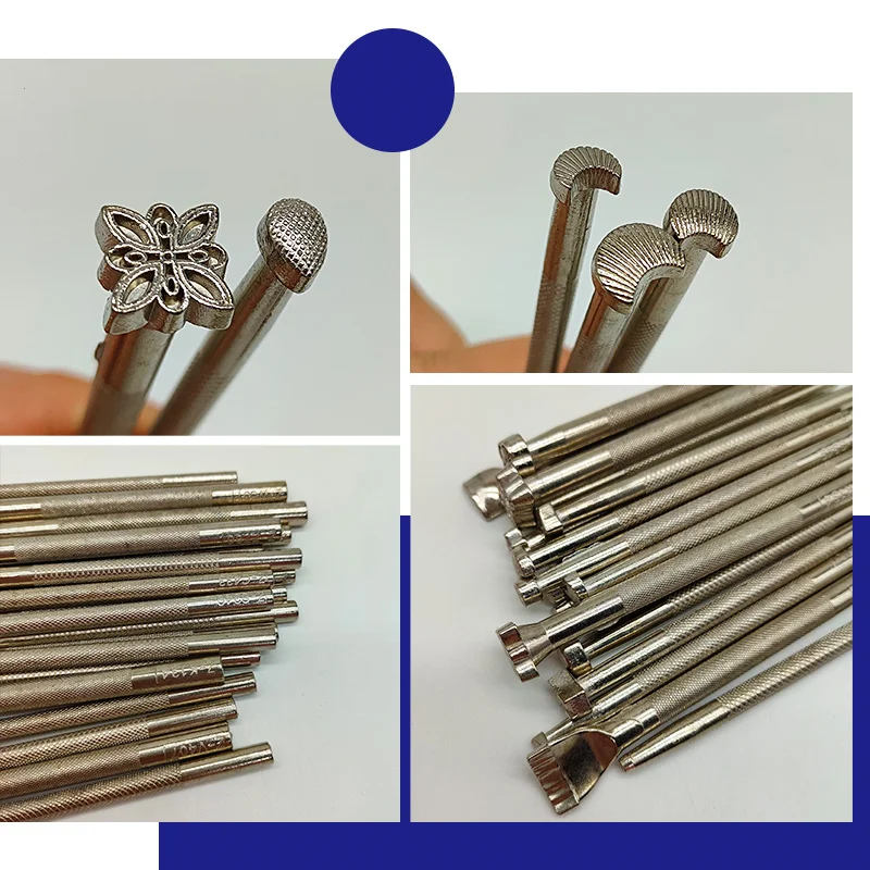 20PCS Pottery Stamps for Embossing Leather Tools Stainless Steel Flowers Punch DIY Ceramic Manual Stamp Printing Mold Set
