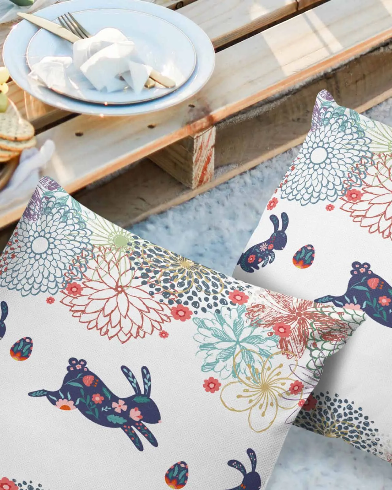 2/4PCS Rabbit Printed Easter Eggs And Flowers Waterproof Cushion Cover For Home Decoration 40/45/50/60/66cm Pillowcase