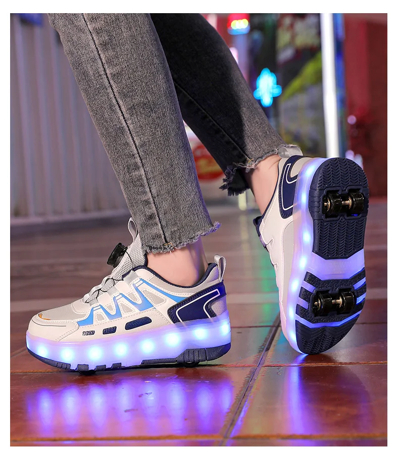 Kinder Vier Räder Leuchtende Leuchtende Turnschuhe Schwarz Rosa Led Licht Rollschuh Schuhe Kinder Led Schuhe Jungen Mädchen USB Lade – Detail 17