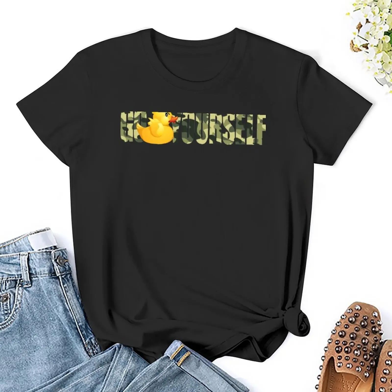 Go Duck Yourself - Funny Cartoon T-Shirt tops animal print shirt for girls oversized Women tops