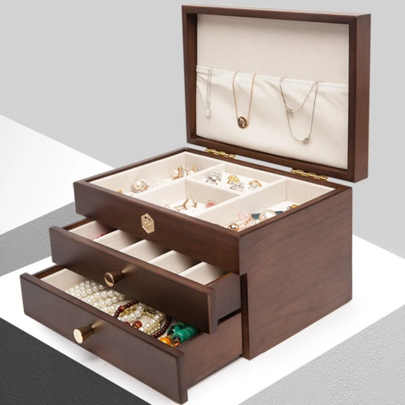

Wooden Jewelry Box Large Capacity Retro Jewellery Boxes Exquisite Velvet Jewelry Storage Case Dustproof Travel Jewellery Cases