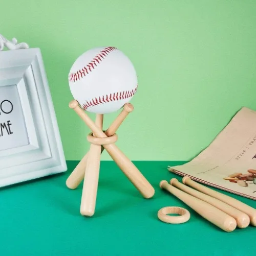 1 Juego de Soportes de Madera para Béisbol, Mini Soporte de Exhibición para Bate de Béisbol, Soporte para Pelotas de Golf y Tenis, Soporte para Pelotas de Béisbol y Sóftbol