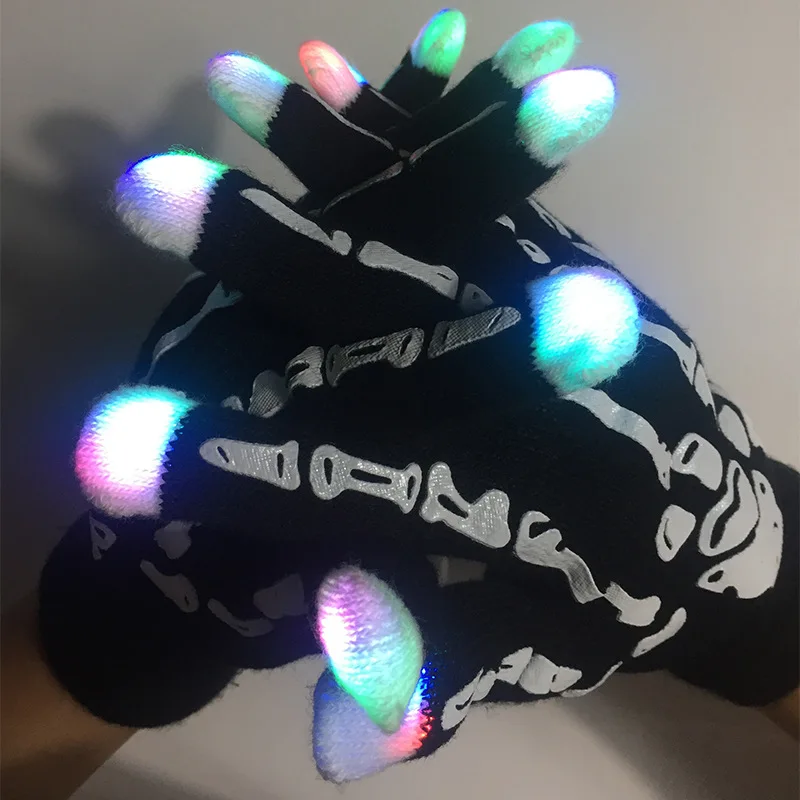Guantes LED con diseño de esqueleto, guantes luminosos intermitentes para discoteca, fiesta de hip-hop, accesorios de animación