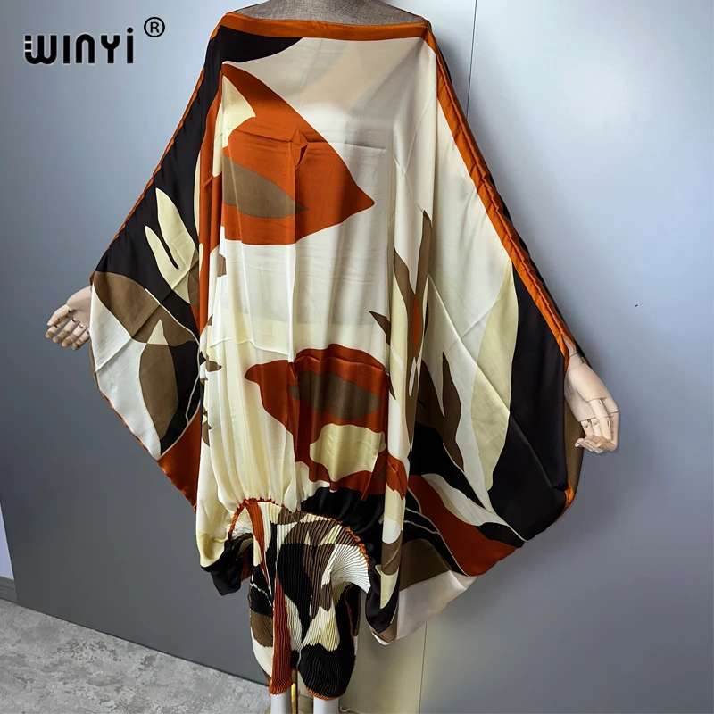 WINYI Pleated Elastic loose dress beach cover up kaftan abaya dubai luxury party dress evening dress abaya muslim woman  عبايات