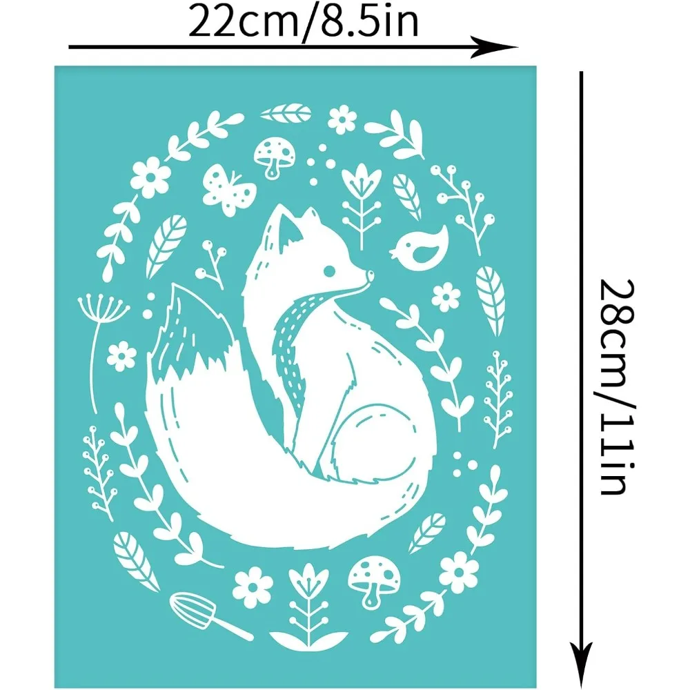 2Pcs Self-Adhesive Silk Screen Printing Stencil Autumn Fox Theme Silk Screen Stencil Reusable Mesh Transfers Stencil