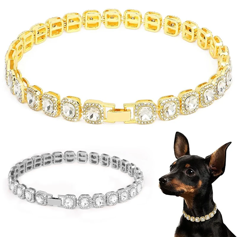 12MM Diamond Dog Collar Bling Diamond Dog Necklace Cuban Gold Chain for Cats Dogs Jewelry Metal Material