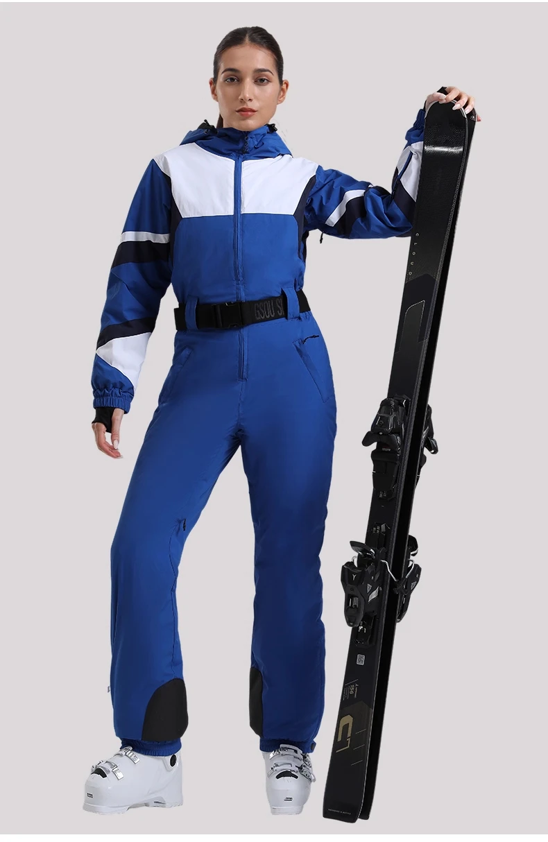 بدلة تزلج نسائية من قطعة واحدة من Gsou Snow بقصة ضيقة مقاومة للرياح ومقاومة للماء للتزلج على جبال الألب مع تصميم كتلة الألوان #1