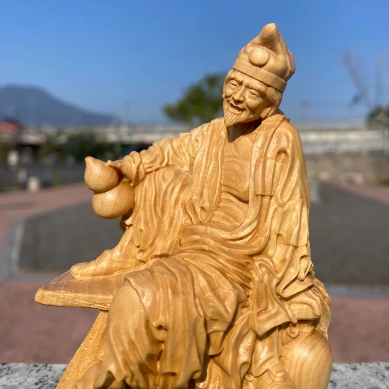 Boxwood Carved Jigong Buddha Statue, Buddhist Figure Woodcraft, New Chinese Style Home Decor Gift Art Collection