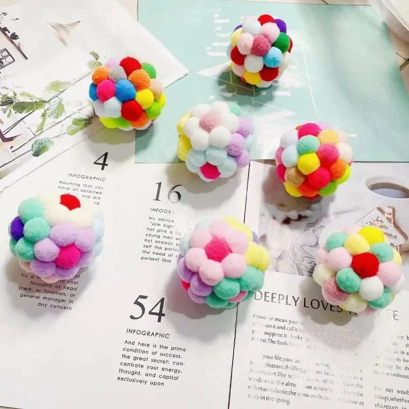 Handmade Funny Cats Bouncy Ball Toys Kitten Plush Bell Ball Mouse Toy Planet Ball Cat Chew Toys Interactive Pet Accessories