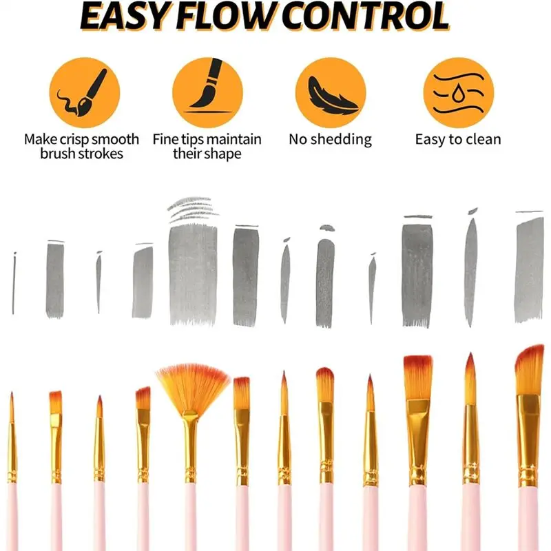 N34R-Detailing For Kids Adult Paint Brushes Set 12 Pcs, Face Paint Brushes& Sponges For Oil Watercolor, Rock Painting B