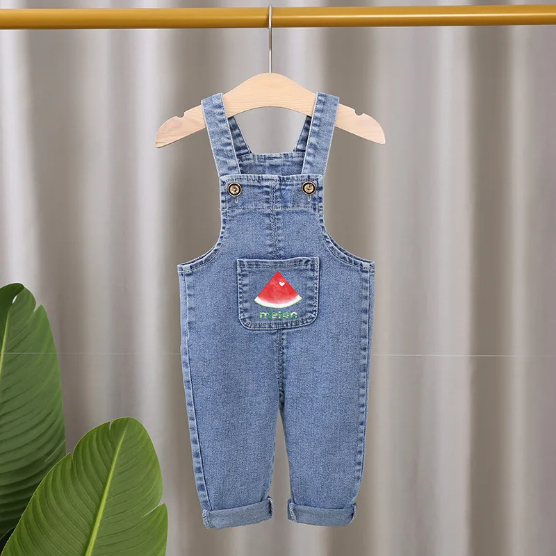 2023 fashion spring autumn kids jumpsuit Boys girls cartoon denim bib pants children trousers FashionToddler Casual 0-5Y