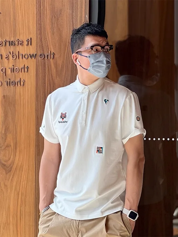 Summer Ultra-Hot Embroidered  Shirt Men's Fashion Hong Kong Style High-End Tiger Head Design Collar Short Sleeve T-Shirt