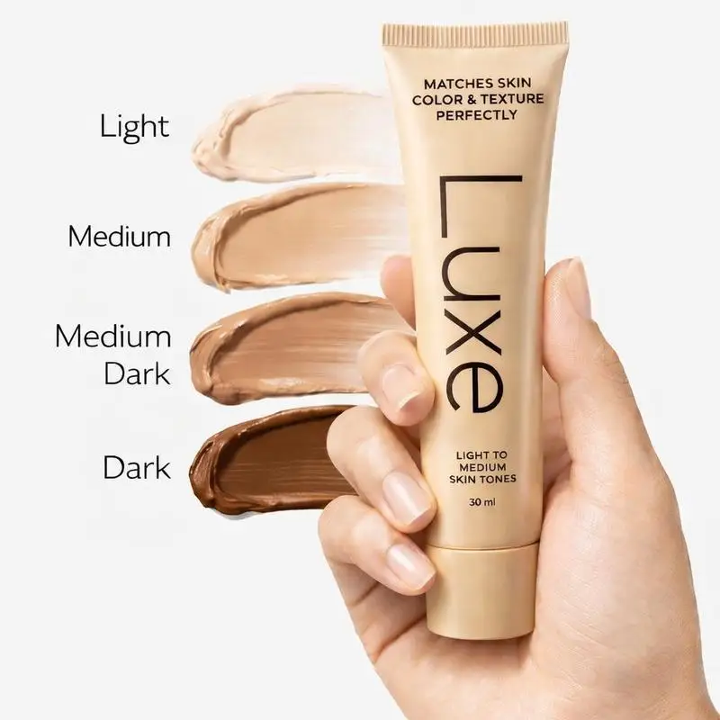 Base Líquida Coreana Luxe com Ajuste de Cor, Acabamento Matte Natural, Hidratante, Corretivo de Longa Duração e Cobertura Total