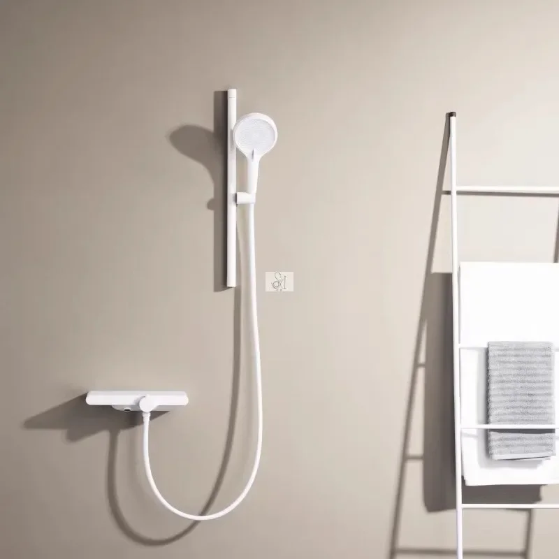 

New, white, simple storage shower, shower set, minimalist.