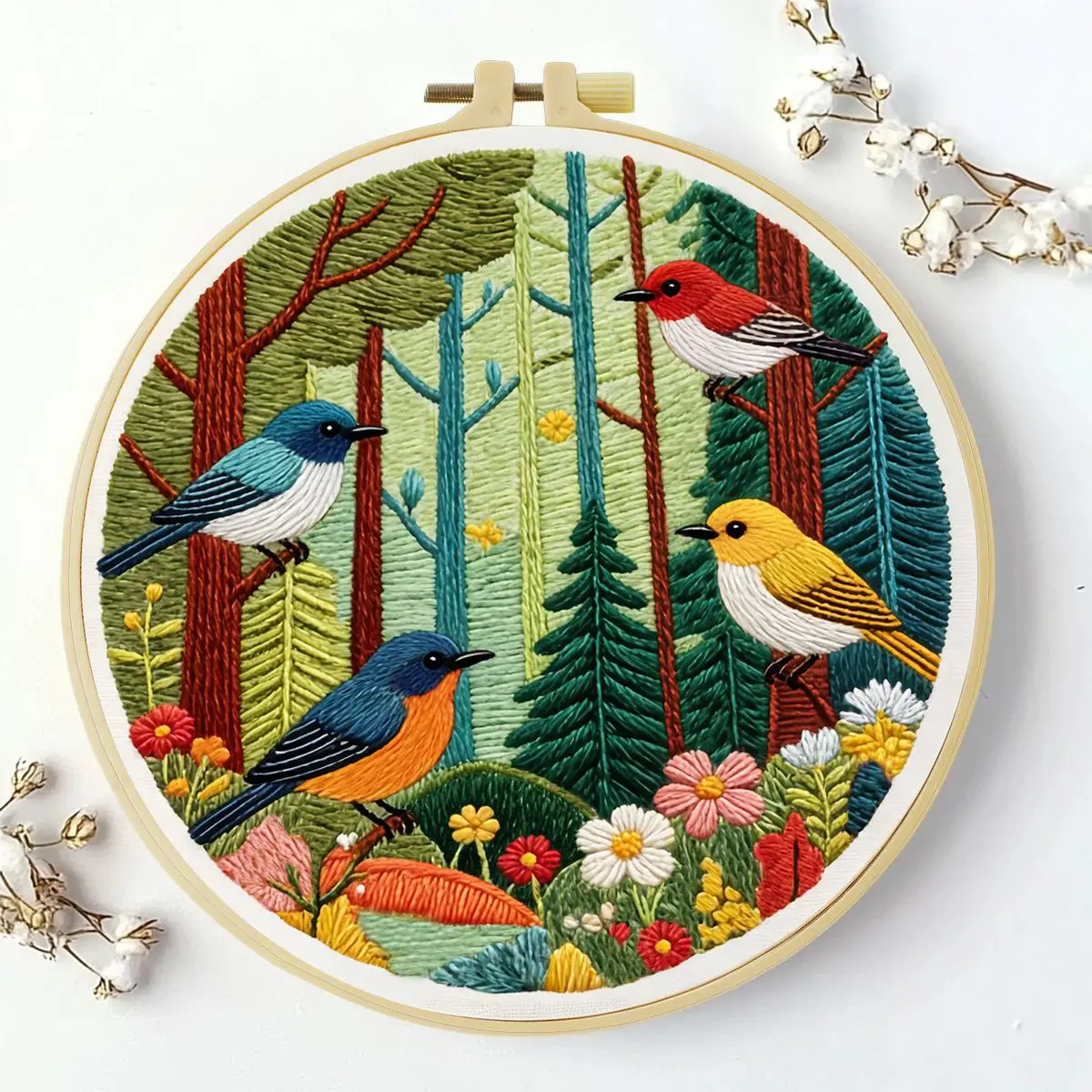 1 Stück 20X20CM/15X15CM 7,87/6,3 Zoll Wald-Stickerei-Starter-Kit DIY-Kit DIY-Stickerei-Set Handarbeits-Set für Anfänger – Detail 2