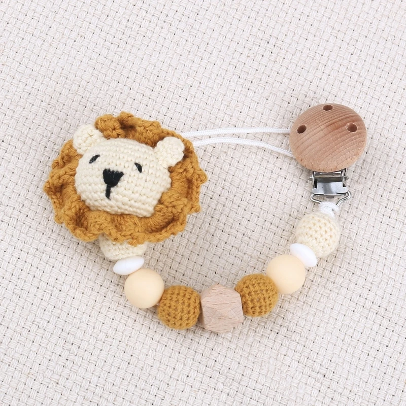 Baby Pacifier Clip Crochet Lion Dummy Chain Anti-drop Rattle Holder Teething Pendant Soother Clip Toy Clothing Dropshipping