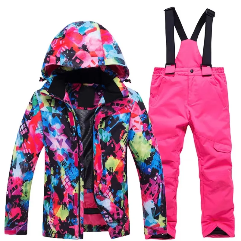 

STLF Waterproof Outdoor Sports Snowboard Suit Children's Insulated Snow Coat Jacket Pants Set Hot Wear Ski Suit for Kids