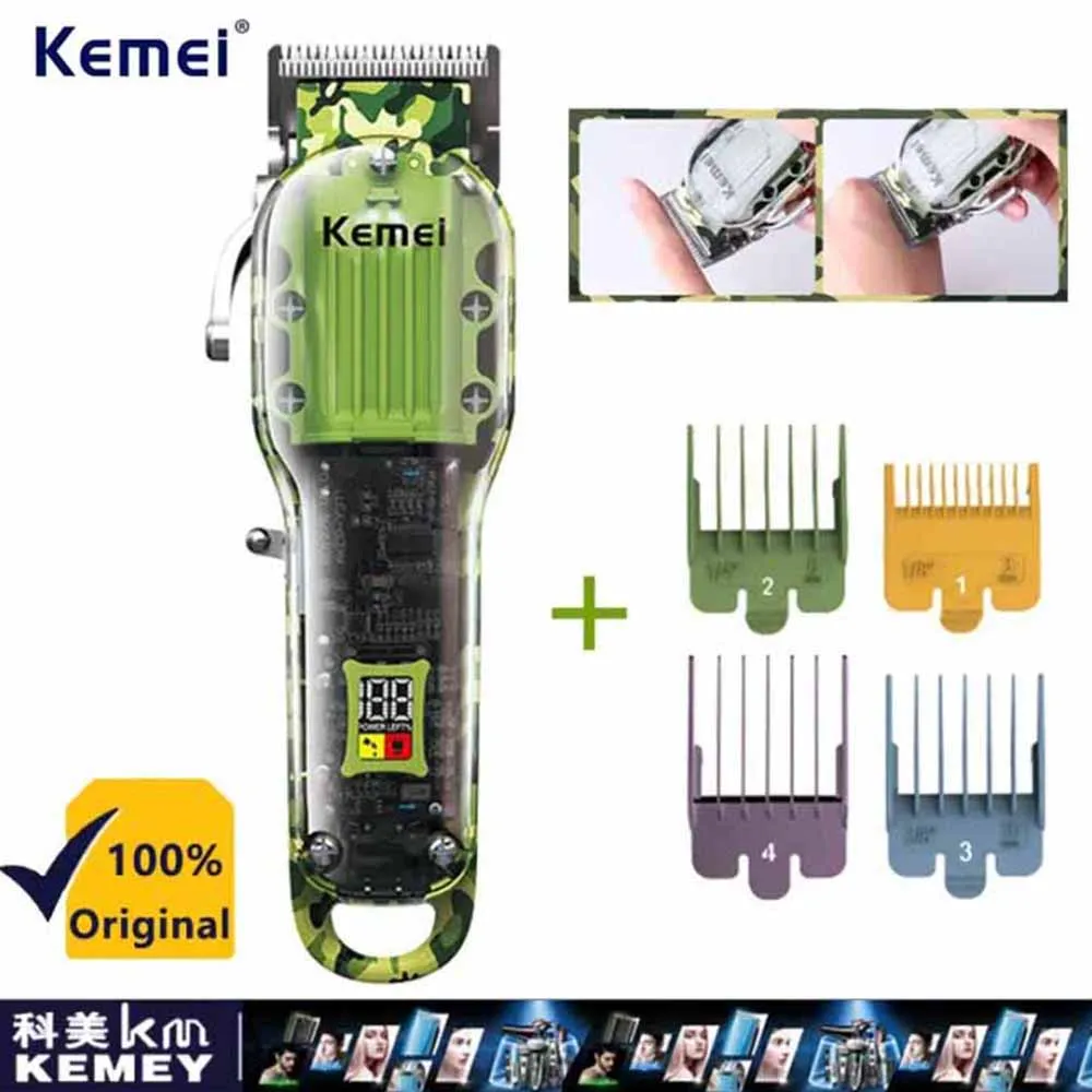 

Kemei Professional Transparent Hair Trimmer Men's Lithium Battery Digital Display USB Rechargeable Electric Hair Clipper KM-1926